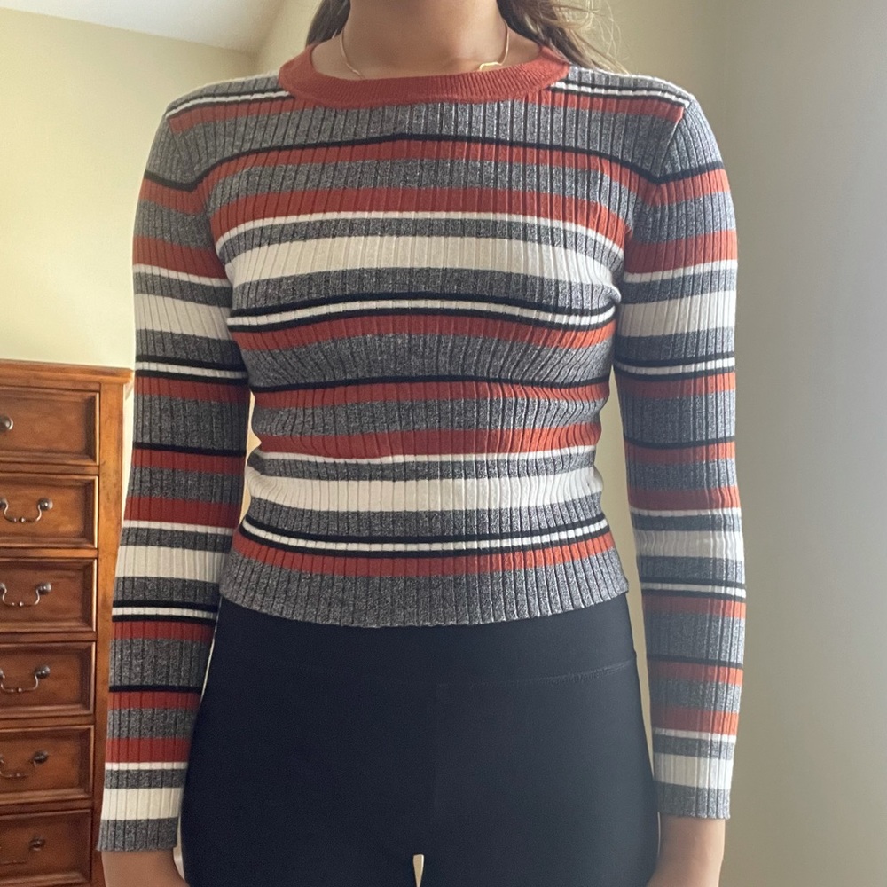 striped long sleeve soft top